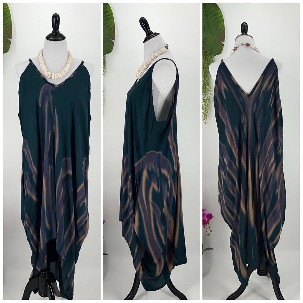 Handkerchief Dress V-Neck V-Back with Pockets Beach To Boardwalk Rayon One Size